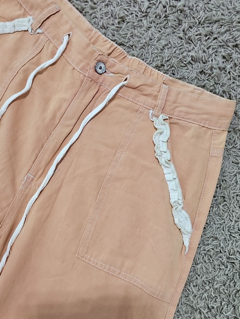 NWOT POL Peach and Cream Wide-Leg Colorblock Pants Large 100% Cotton - Picture 5 of 9